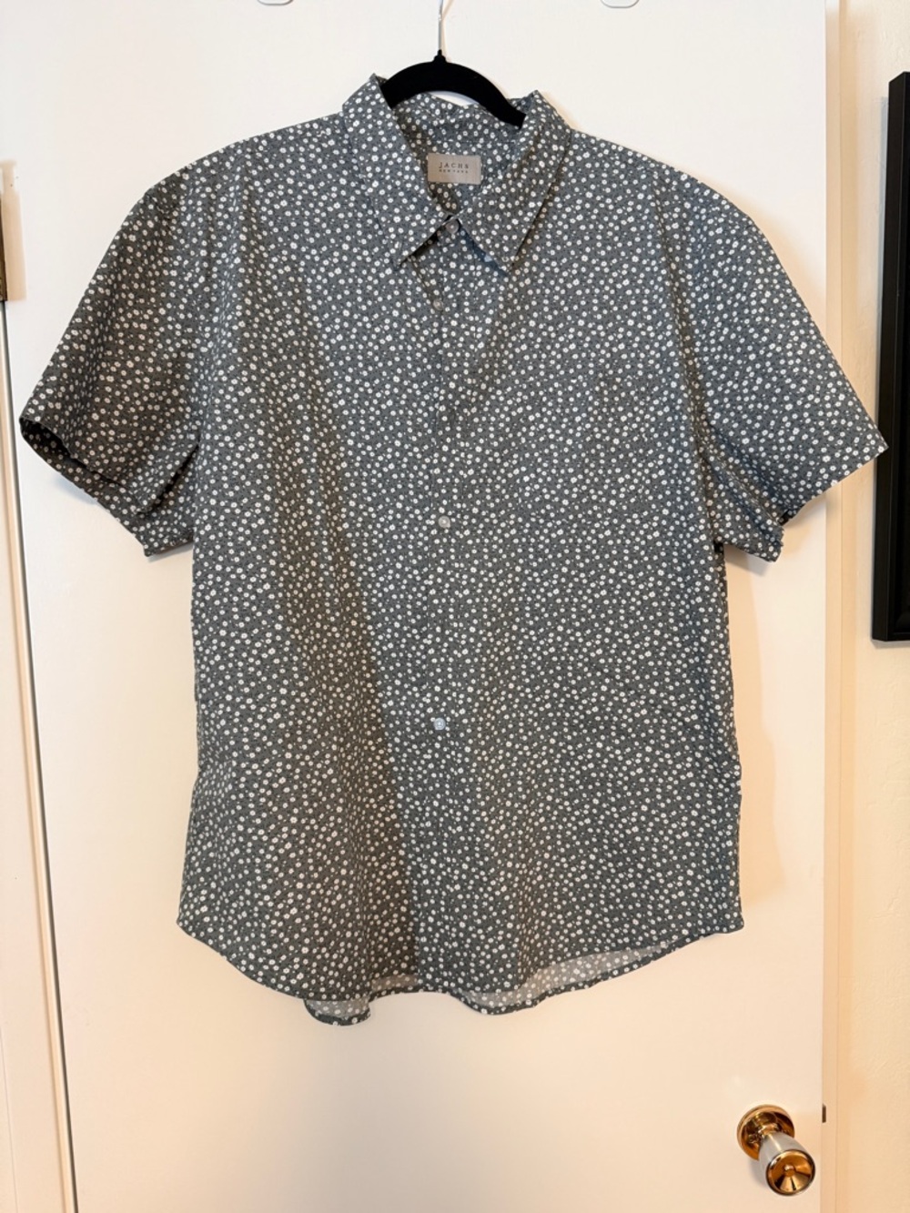 Jachs Short Sleeve Gray Floral Button-Down Shirt